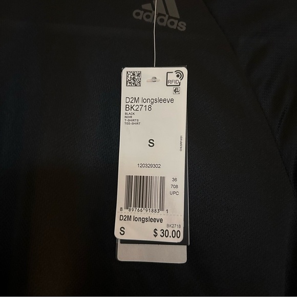 NWT adidas Black D2M Tee Long Sleeve Training adidas workout top Size Small - Picture 7 of 12